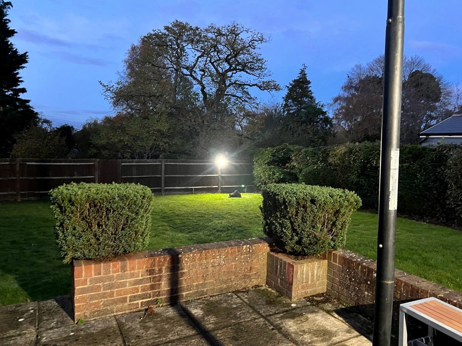 Garden floodlighting at dusk